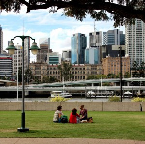 Central Brisbane park with city skyline